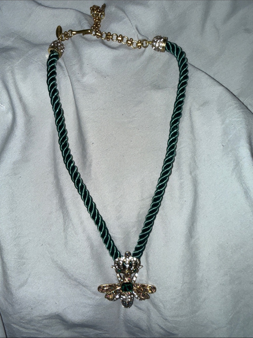 Heidi Daus Green Rope Necklace with bee Insect Crystal Pendant